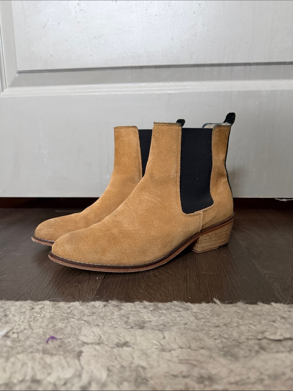 Matt Bernson Suede Chelsea Booties in Tan with Black Elastic